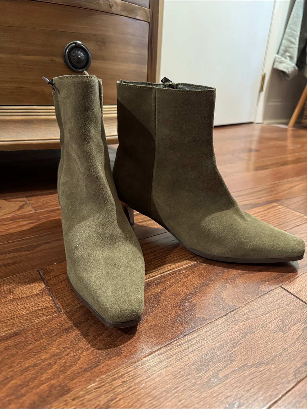 Splendid Olive Suede Pointed-Toe Ankle Booties